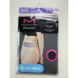 Maidenform Flexees Lace Thong Smoothing Shapewear Cool Comfort Black XL‎